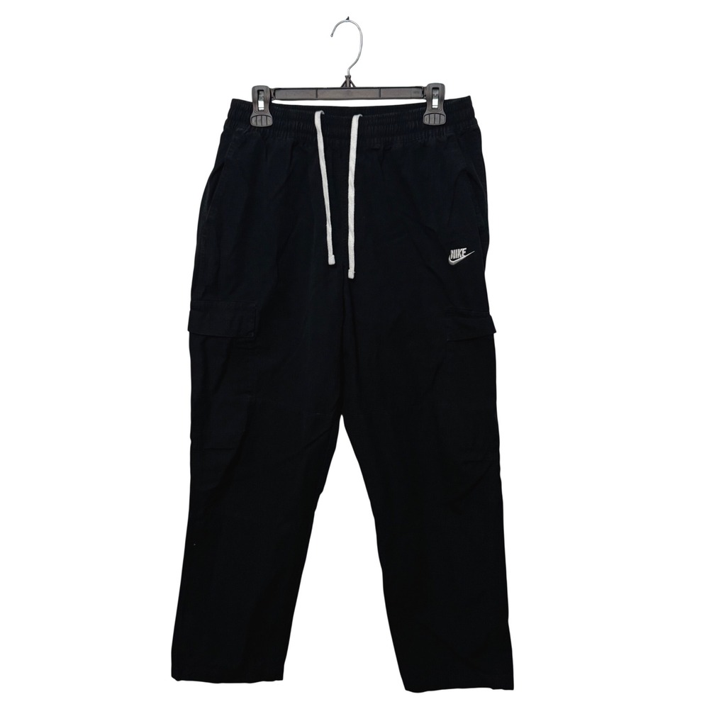 Nike Club Woven Cargo Pants Mens Medium Black Ripstop Drawstring TechDX0613